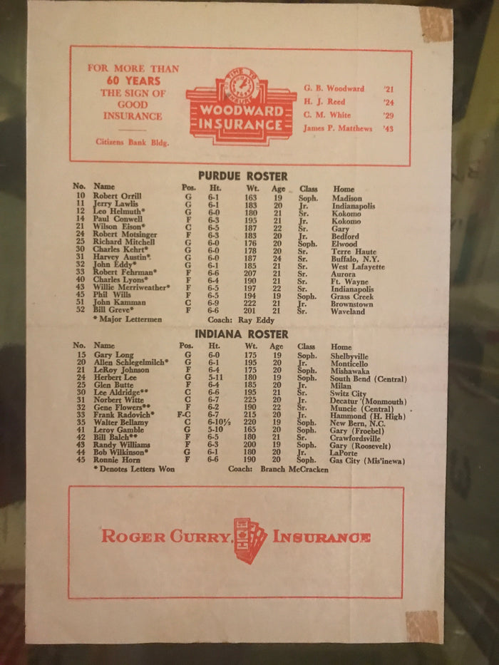 1959 Indiana University vs Purdue University Basketball Program - Vintage Indy Sports