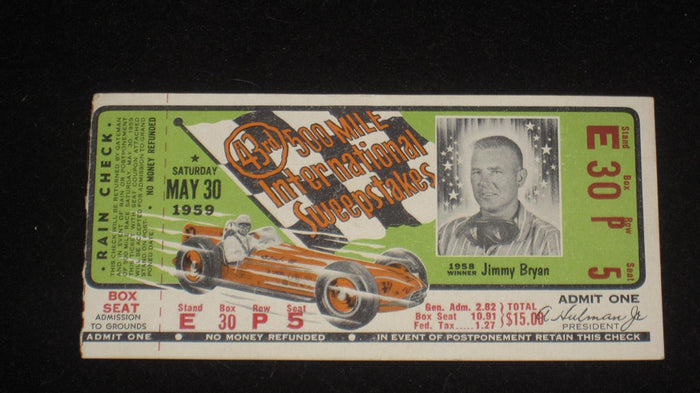 1959 Indianapolis 500 Ticket Stub - Vintage Indy Sports
