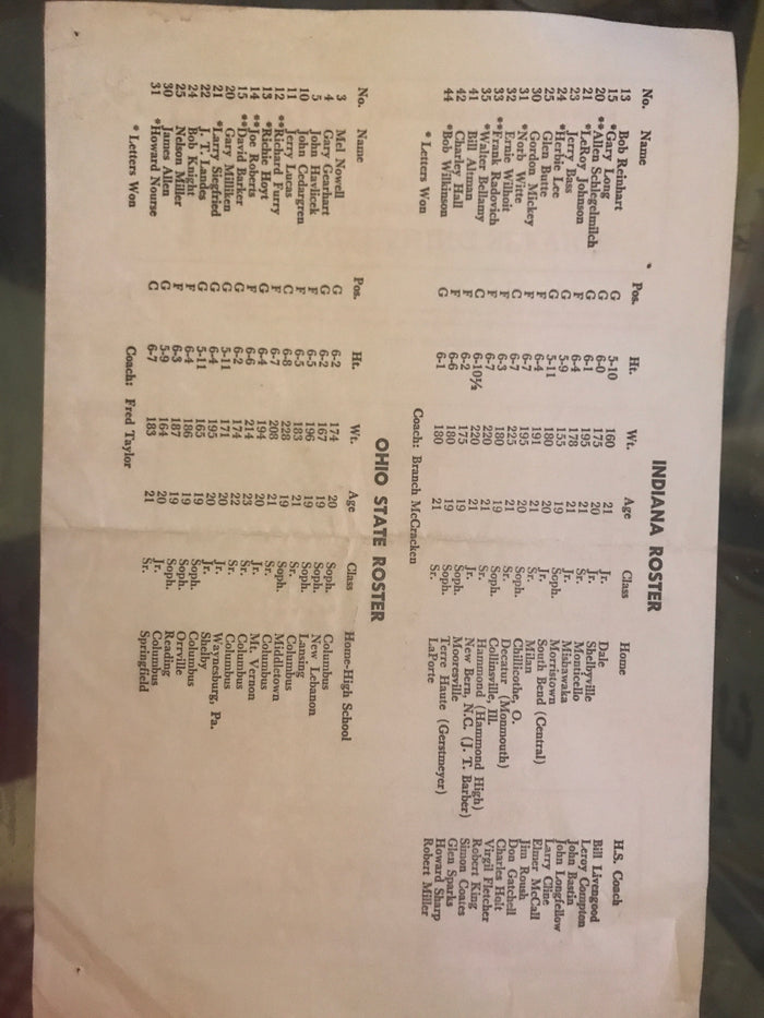 1960 Indiana University vs Ohio State Basketball Program, OSU NCAA Champs, Bob Knight - Vintage Indy Sports