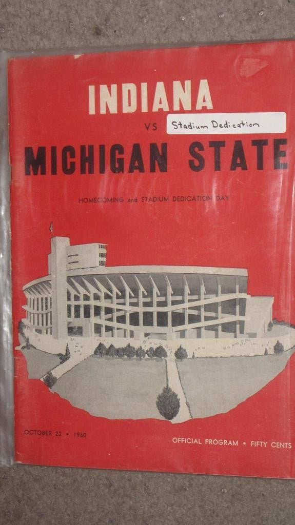 1960 INDIANA VS MICHIGAN STATE FOOTBALL PROGRAM, STADIUM DEDICATION - Vintage Indy Sports
