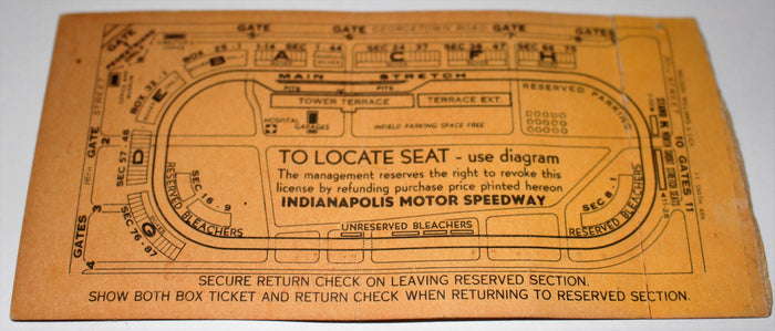 1962 Indy 500 Ticket Stub, A.J. Foyt on Face - Vintage Indy Sports