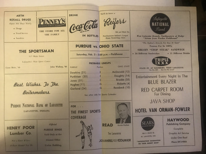 1963 Ohio State vs Purdue Basketball Program - Vintage Indy Sports