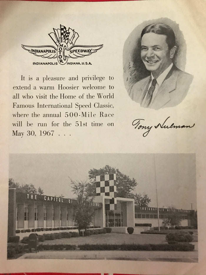 1967 Tony Hulman Indianapolis Motor Speedway Mailer - Vintage Indy Sports