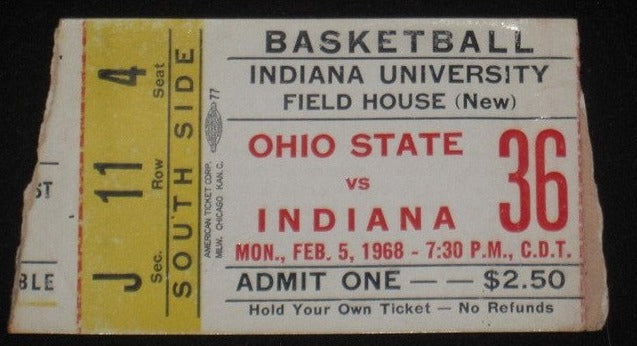 1968 OHIO STATE VS INDIANA BASKETBALL TICKET STUB - Vintage Indy Sports