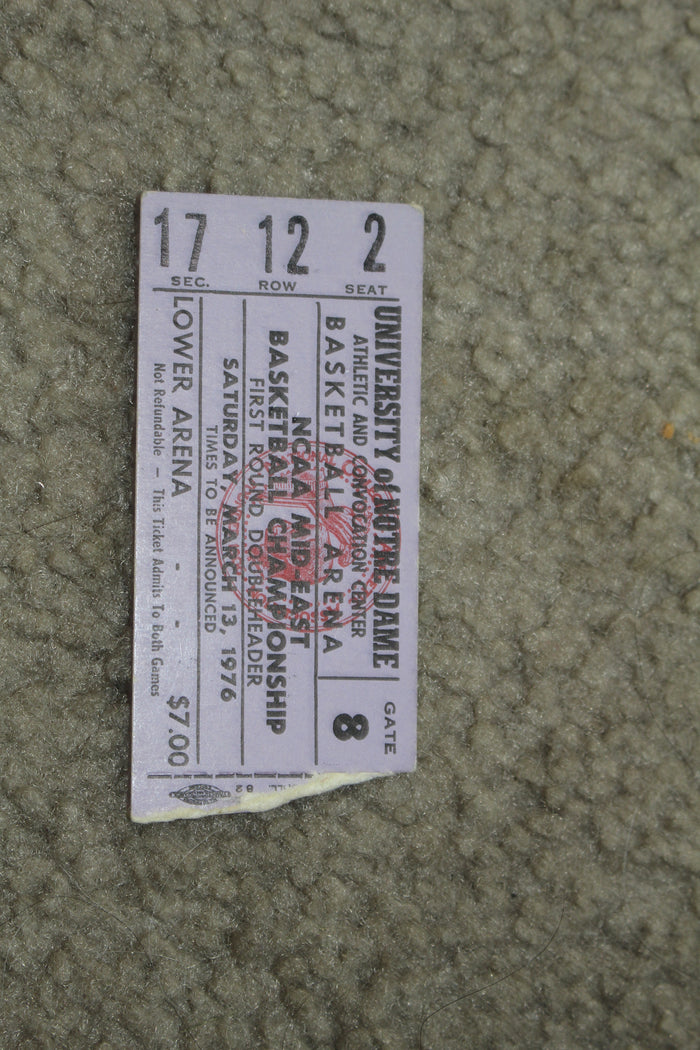 1976 NCAA Mideast First Round Basketball Ticket Stub, Indiana University - Vintage Indy Sports