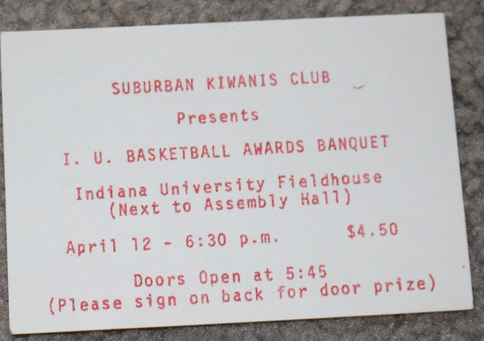 1977 Indiana University Basketball Banquet & Ticket - Vintage Indy Sports