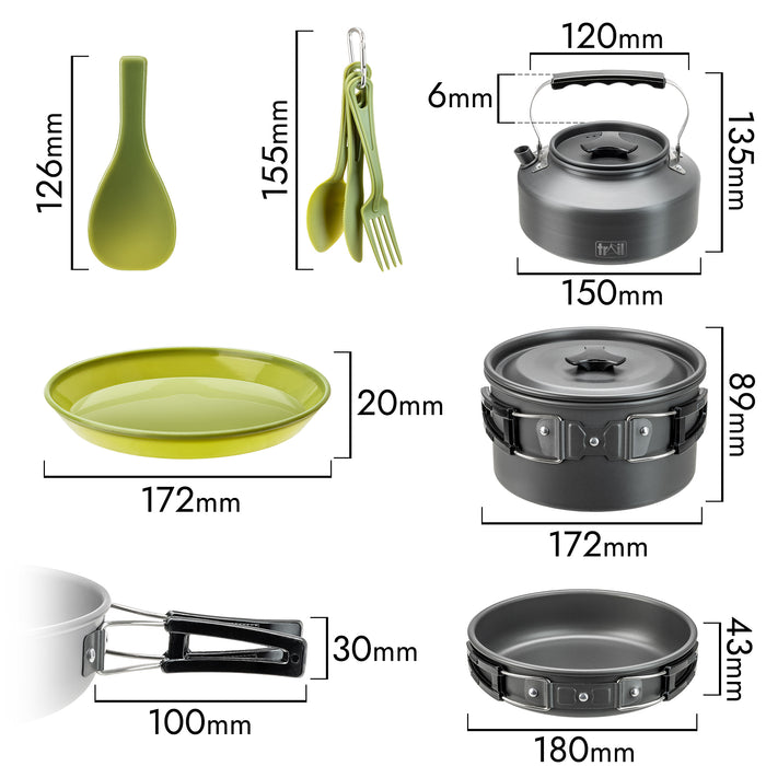 2 Person Camping Cooking Set with Kettle – 15pc