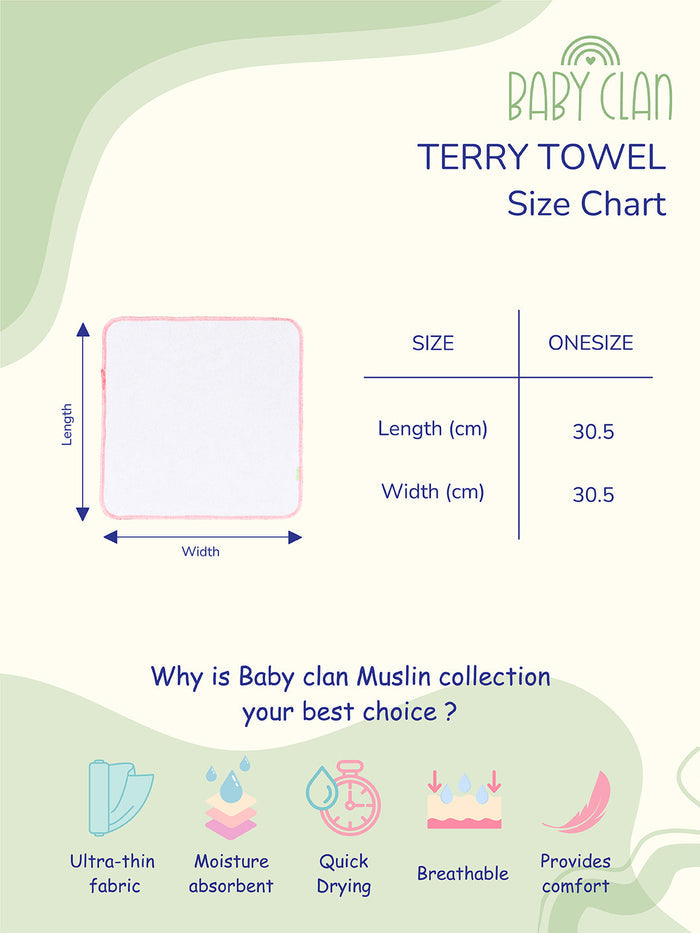 Babyclan Muslin Terry Towel – Pack of 4 | Soft Muslin & Absorbent Terry for Newborns