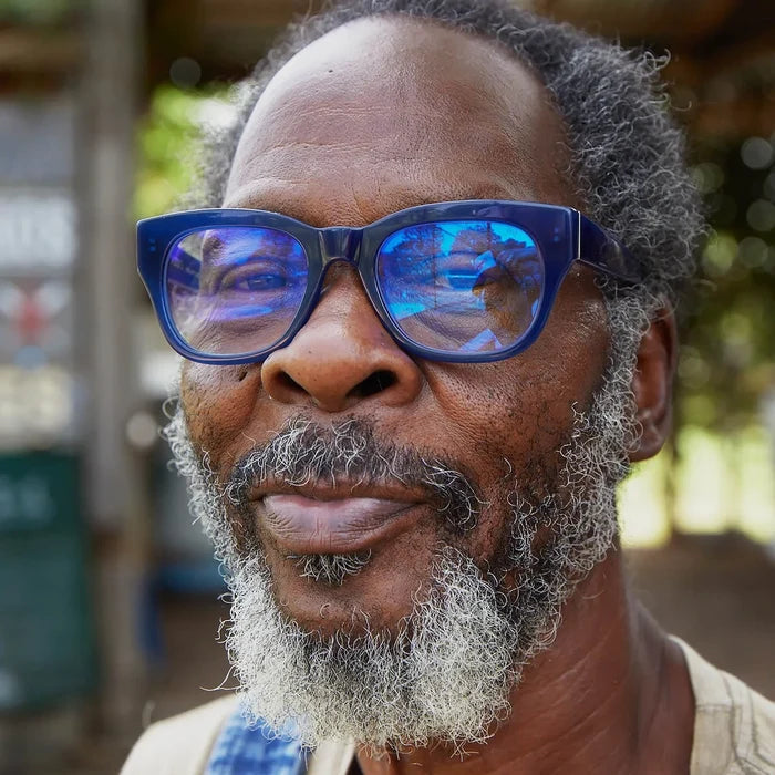 Caddis – Miklos Blue Light + Reading Glasses in Polished Minor Blues