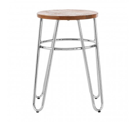 District Chrome & Elm Wood Hairpin Stool - Modern Home Interiors