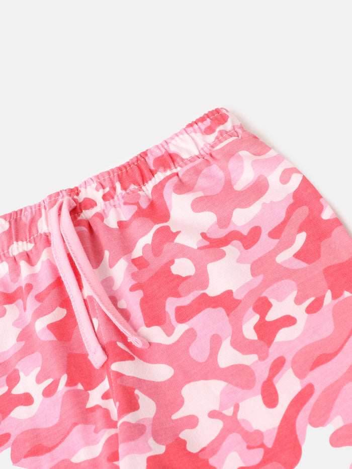 Girls Pink Camouflage Printed cotton Pants