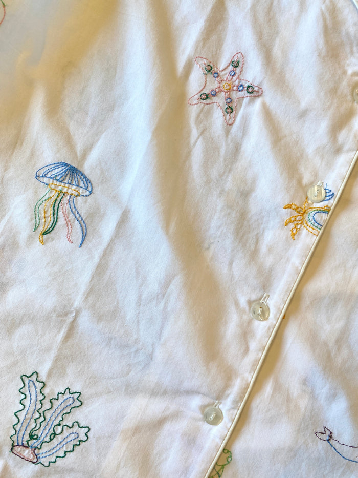 Ocean (Small) Cotton PJ Set With Embroidery, Long Sleeve shirt + pants