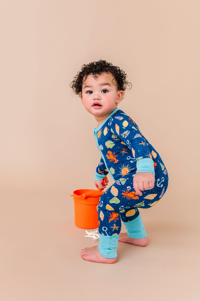 Shell We Go to Bed Blue Convertible Footies
