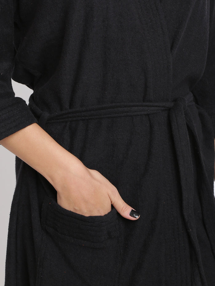 Unisex Soft Knee-Length Bathrobe with Belt, Comfortable Loungewear