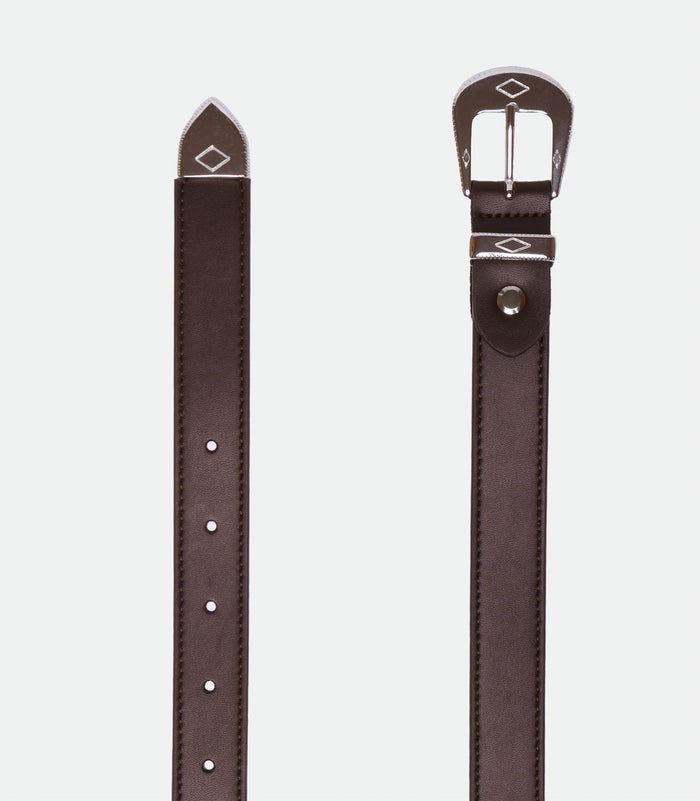 Black women's vegan belt with rock buckle by Solari Milano, sustainable accessory