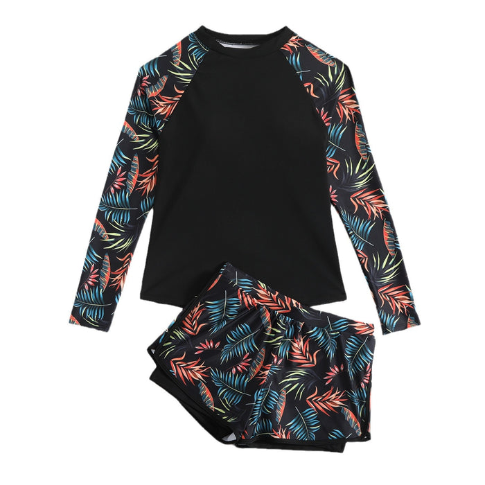 Women's Leaf Print Split Tankini Swimsuit
