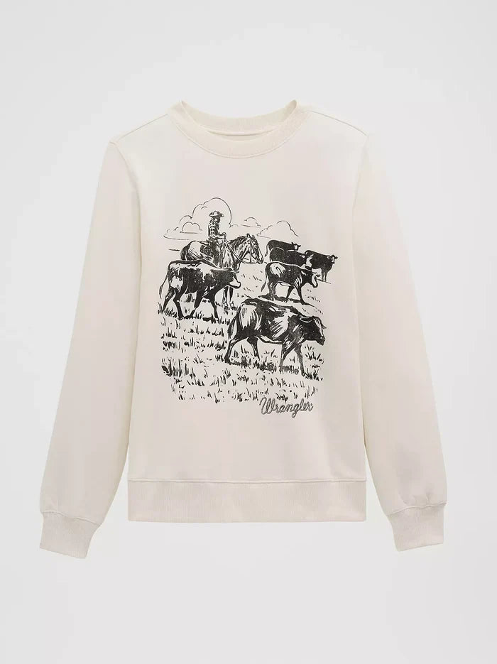 Wrangler Women's Off White Western Cattle Drive Crew Sweatshirt 112379655