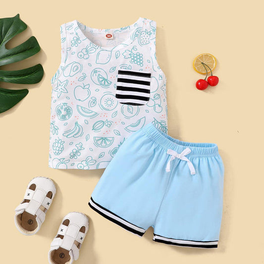 1-8Y baby boy two-piece set baby boy summer blue outfit wholesale boy clothes Catpapa 12110843-1