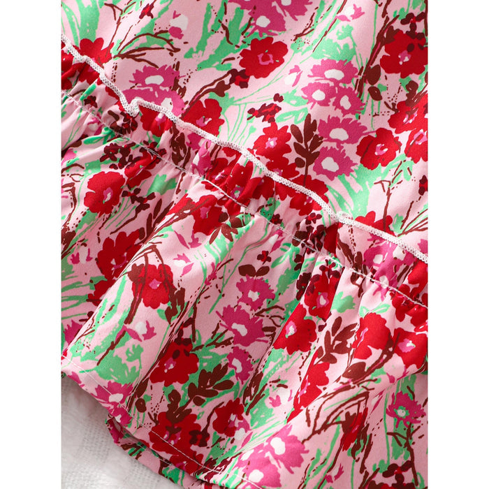 1-8Y Ready Stock Kid Toddler Girls Dress Floral Print Long Sleeve Bow Dress One Piece Casual Dress 1-8Y Red Catpapa  462306309