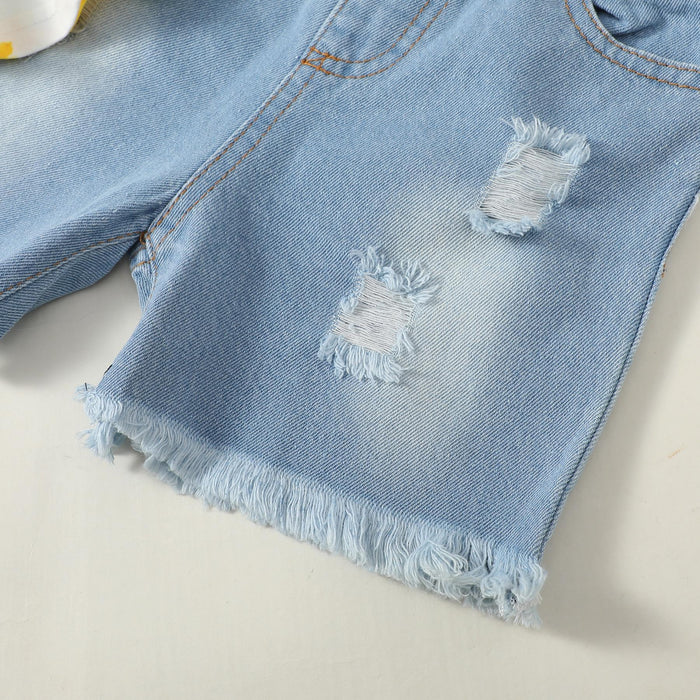 12M-4Y Baby Outfits Baby Girl Sunflowers T-Shirt Short Jeans 2PCS Catpapa YMX2003015