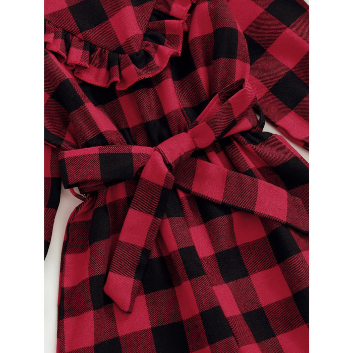 12M-7Y Kids fashion Girl Clothes Long Sleeve One Piece Jumpsuit Baby Girl Red Plaid One-piece Bodysuit Catpapa WL20081465
