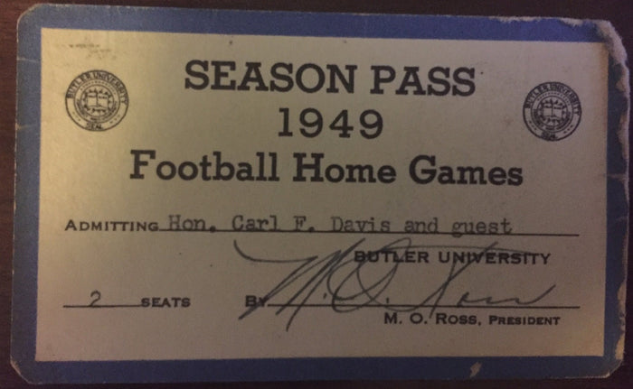 1949 Butler University Football Season Pass & Schedule - Vintage Indy Sports