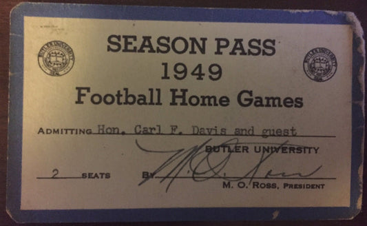 1949 Butler University Football Season Pass & Schedule - Vintage Indy Sports