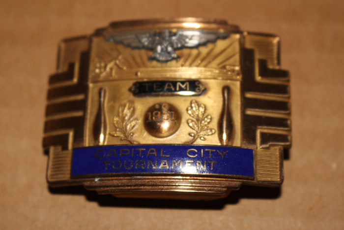 1951 Indianapolis Capital City Bowling Tournament Team Champions Belt Buckle - Vintage Indy Sports