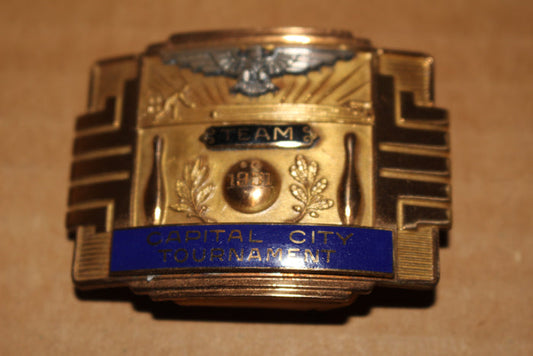 1951 Indianapolis Capital City Bowling Tournament Team Champions Belt Buckle - Vintage Indy Sports