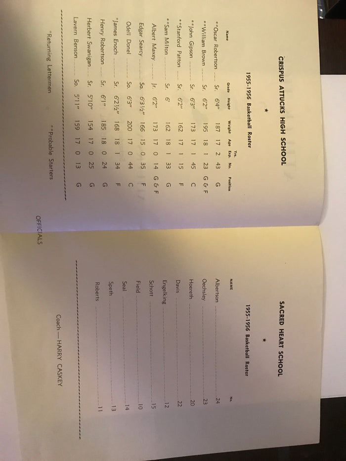 1956 Indianapolis Crispus Attucks vs Sacred Heart Basketball Program, Oscar Robertson - Vintage Indy Sports