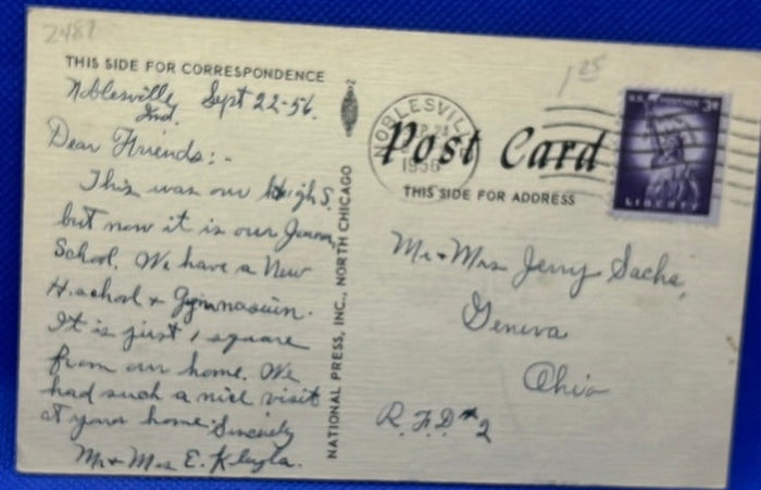 1956 Noblesville, IN HS. & Gym Postcard