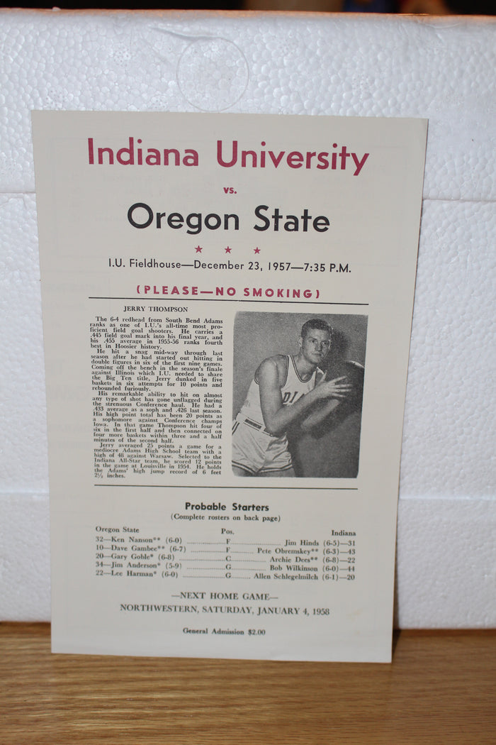 1957 Indiana University vs Oregon State Basketball Program - Vintage Indy Sports