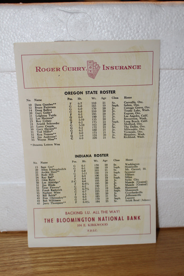 1957 Indiana University vs Oregon State Basketball Program - Vintage Indy Sports