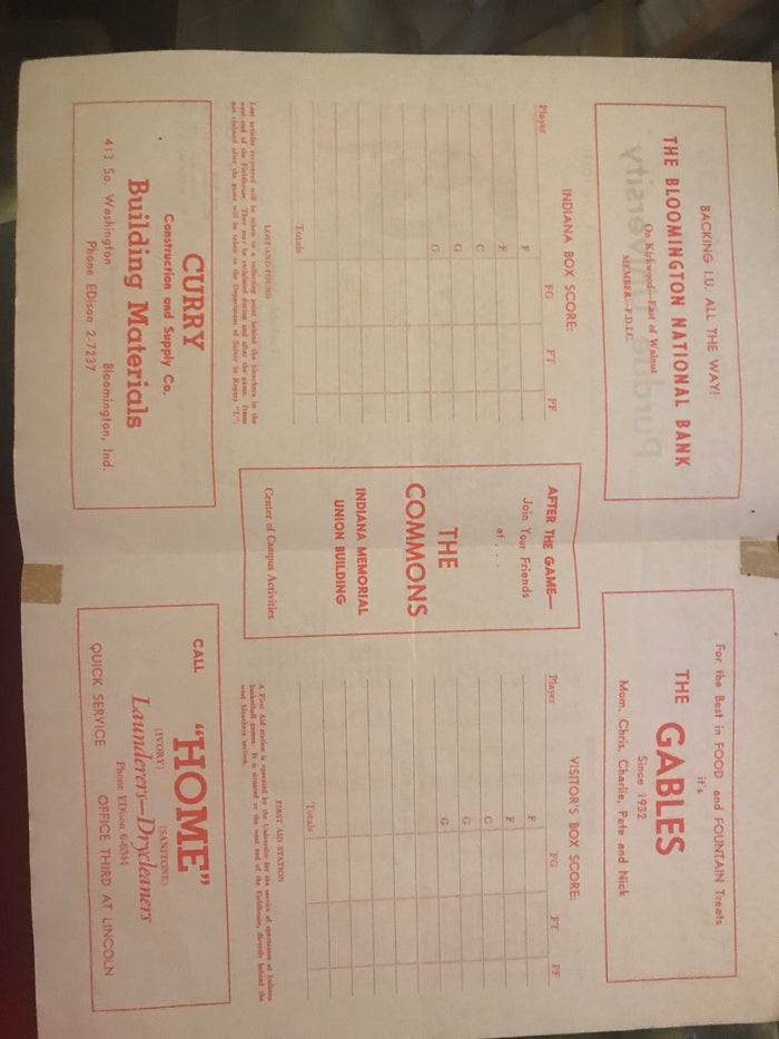 1959 Indiana University vs Purdue University Basketball Program - Vintage Indy Sports