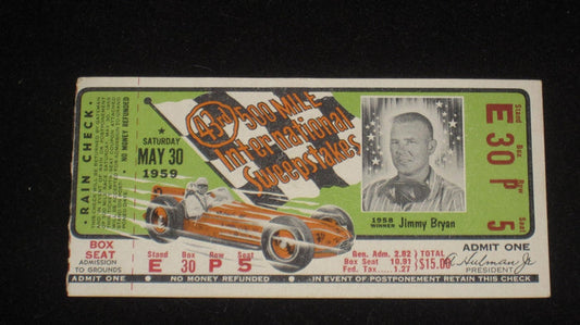 1959 Indianapolis 500 Ticket Stub - Vintage Indy Sports