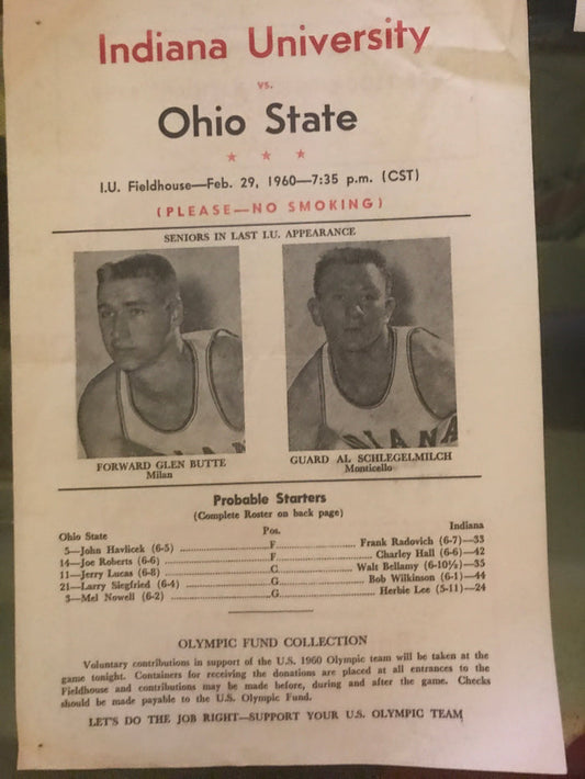 1960 Indiana University vs Ohio State Basketball Program, OSU NCAA Champs, Bob Knight - Vintage Indy Sports