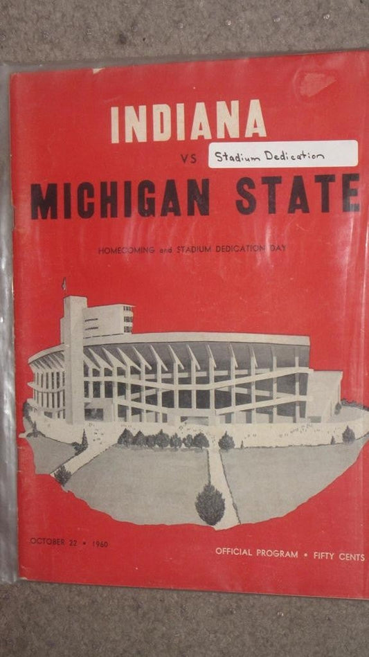 1960 INDIANA VS MICHIGAN STATE FOOTBALL PROGRAM, STADIUM DEDICATION - Vintage Indy Sports