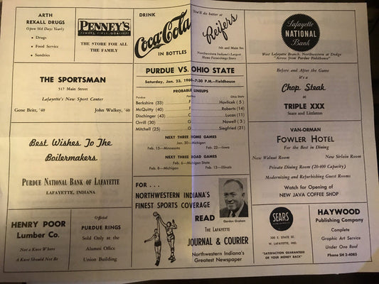 1960 Ohio State Vs Purdue Basketball Program - Vintage Indy Sports
