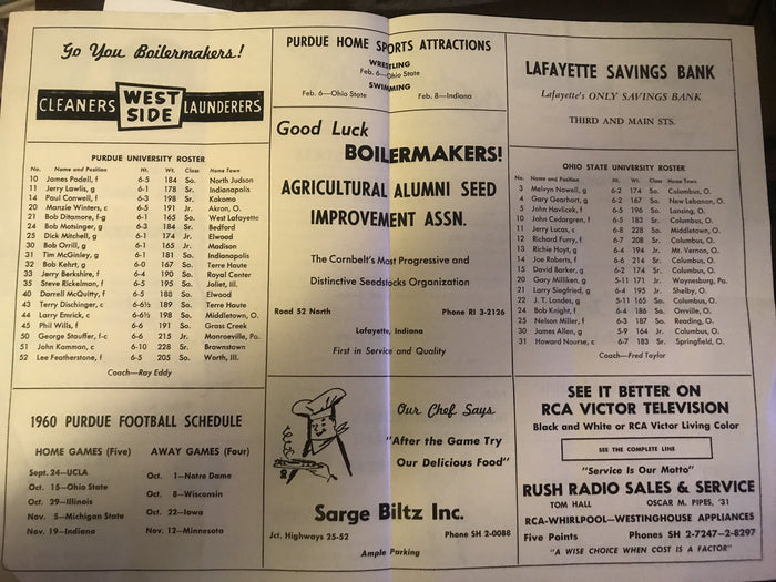 1960 Ohio State Vs Purdue Basketball Program - Vintage Indy Sports