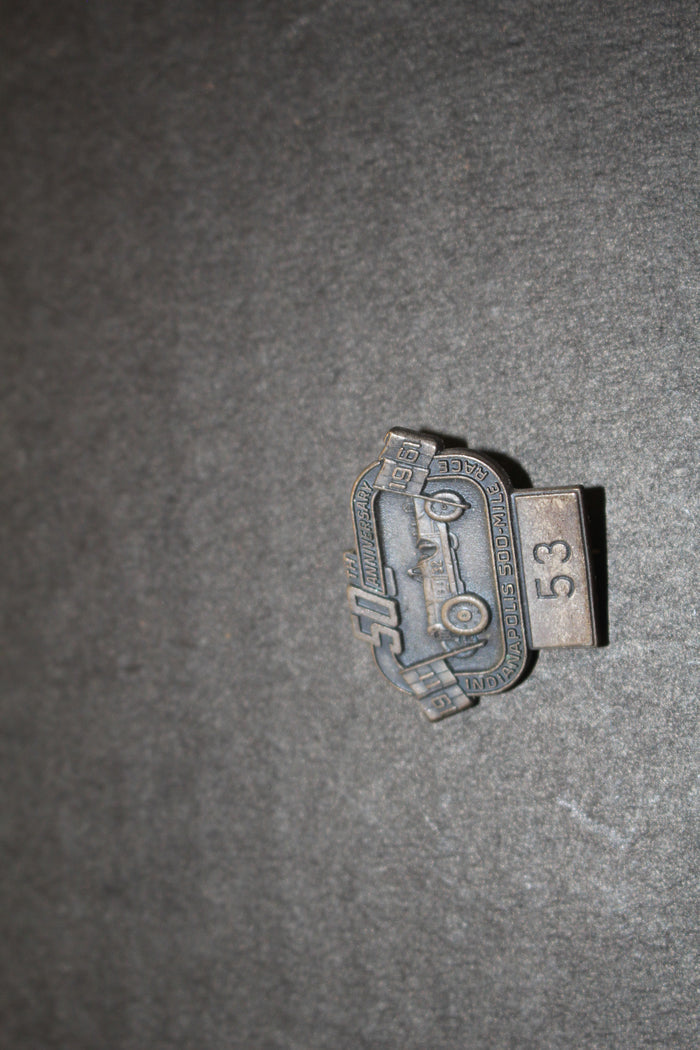 1961 Indy 500 Silver Pit Badge  #53, 50th Anniversary - Vintage Indy Sports
