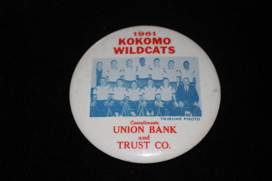 1961 Kokomo, Indiana High School Basketball State Champions Photo Button - Vintage Indy Sports