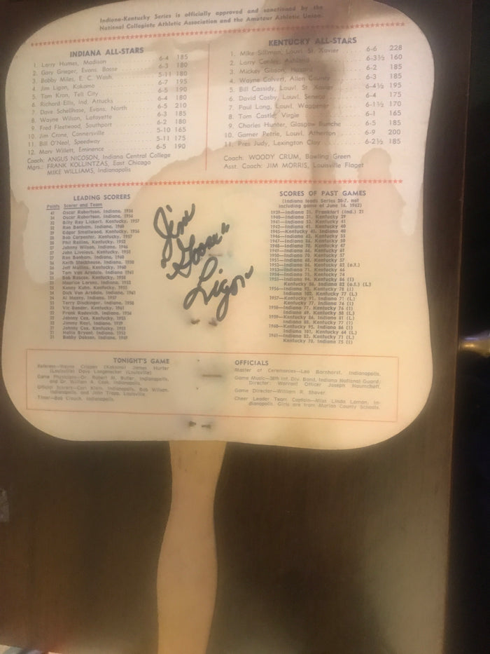 1962 Indiana vs Kentucky High School Basketball All Star Game Fan, Autographed - Vintage Indy Sports