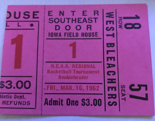 1962 NCAA Mideast Regional Ticket Stub, Butler, Kentucky, Ohio State, Western Kentucky - Vintage Indy Sports