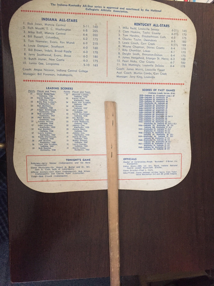 1963 Indiana vs Kentucky High School Basketball All Star Game Fan - Vintage Indy Sports