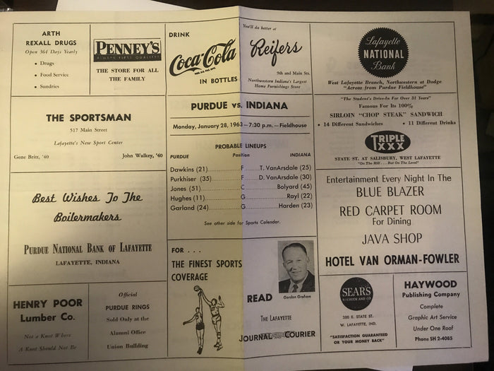 1963 Indiana vs Purdue Basketball Program - Vintage Indy Sports