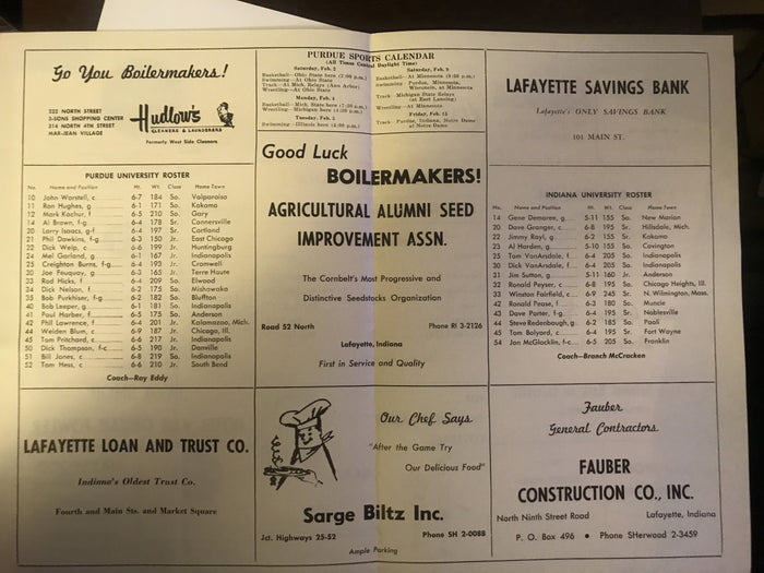 1963 Indiana vs Purdue Basketball Program - Vintage Indy Sports