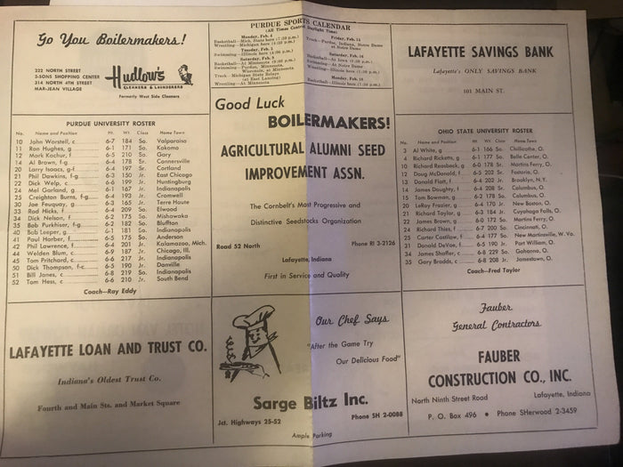1963 Ohio State vs Purdue Basketball Program - Vintage Indy Sports