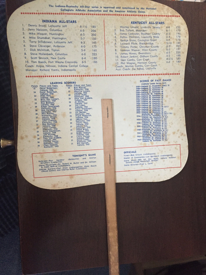 1964 Indiana vs Kentucky High School Basketball All Star Game Fan - Vintage Indy Sports