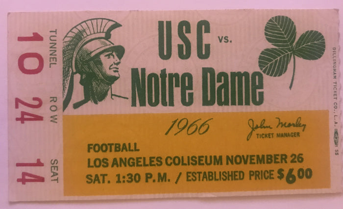 1966 USC vs Notre Dame Football Ticket Stub - Vintage Indy Sports