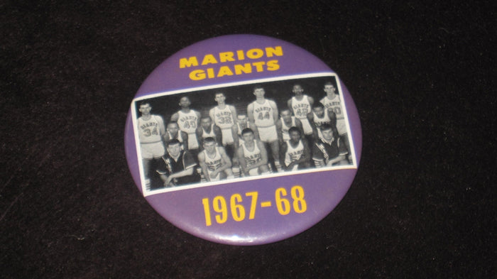 1967-68 MARION INDIANA H.S. BASKETBALL TEAM PINBACK BUTTON - Vintage Indy Sports